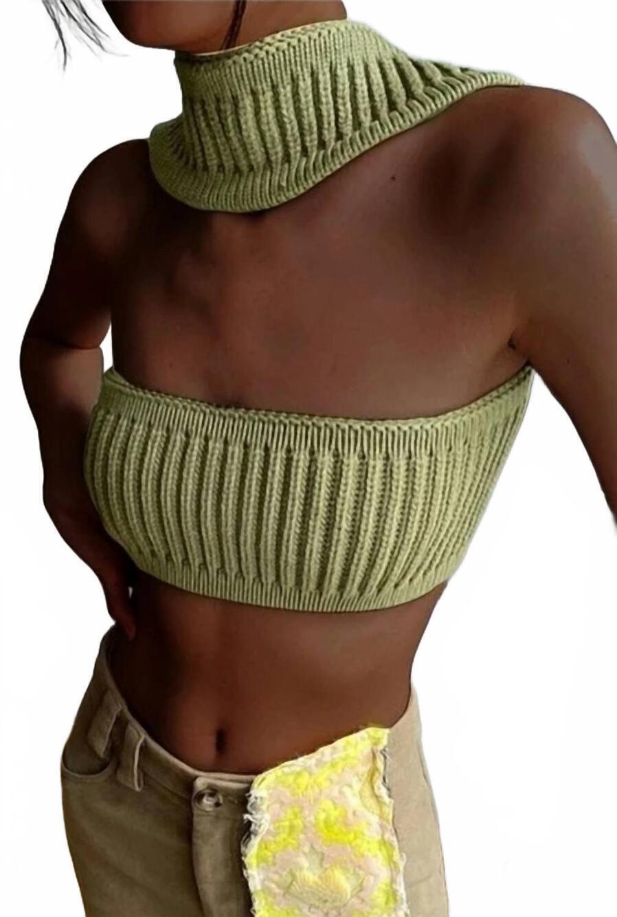 NEW HERA jade cut out halter sweater top in green